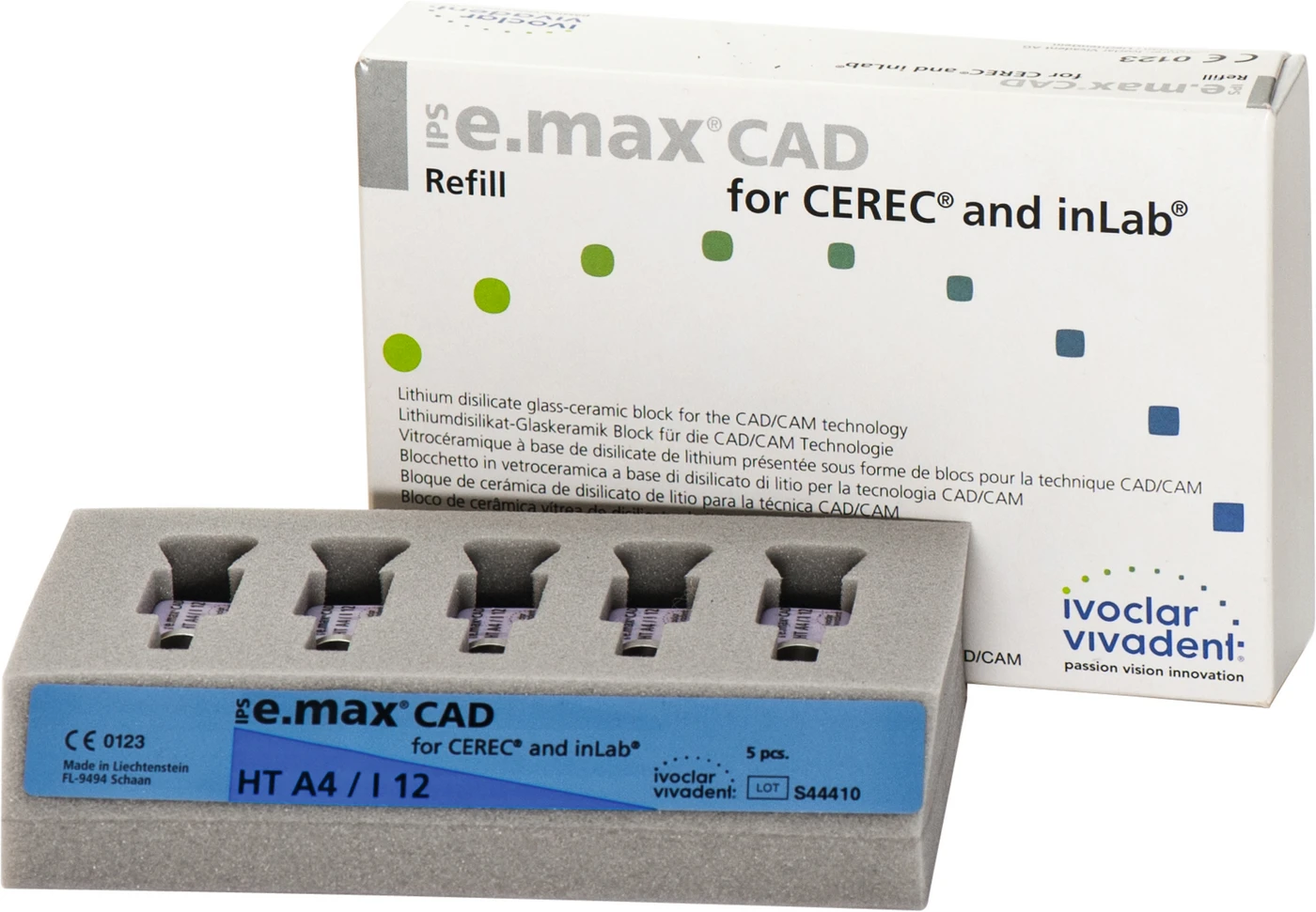 IPS e.max CAD for CEREC/inLab - Packung 5 Stück Gr. I12, A4 HT