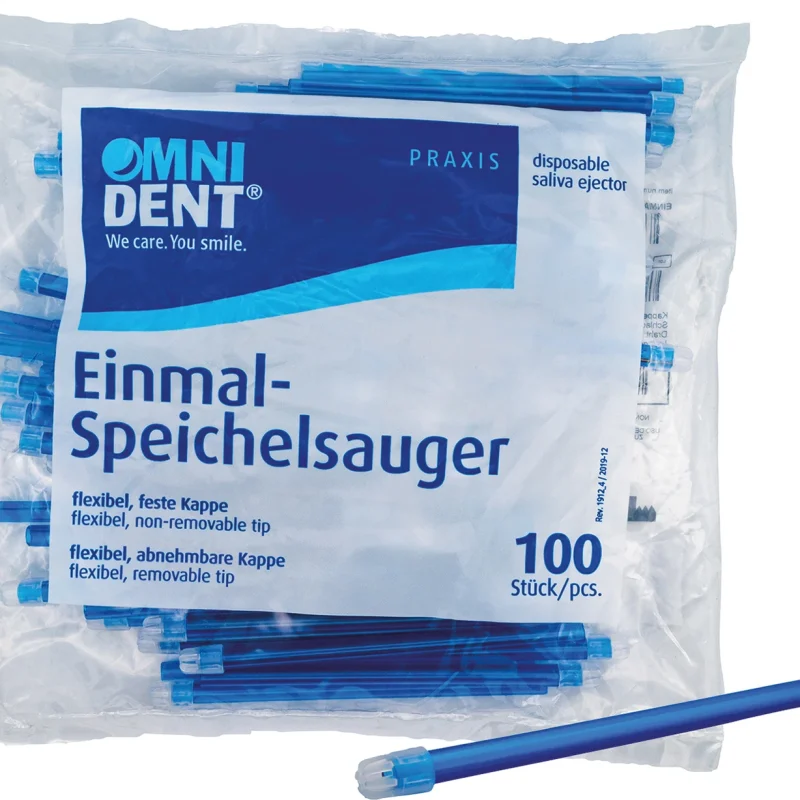 Omni Speichelsauger - Packung 100 Stück feste Kappe blau