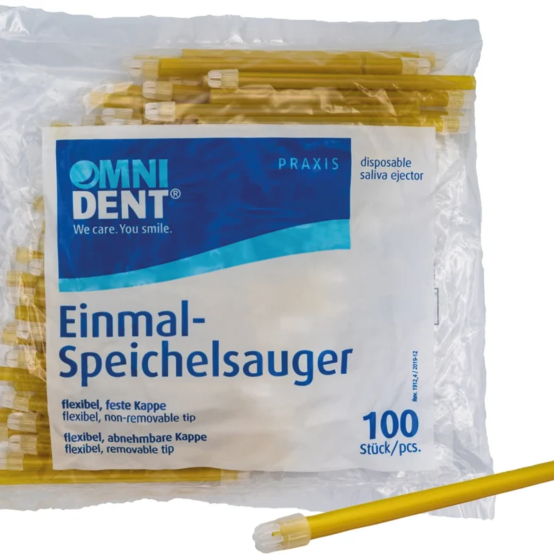 Omni Speichelsauger - Packung 100 Stück feste Kappe gelb