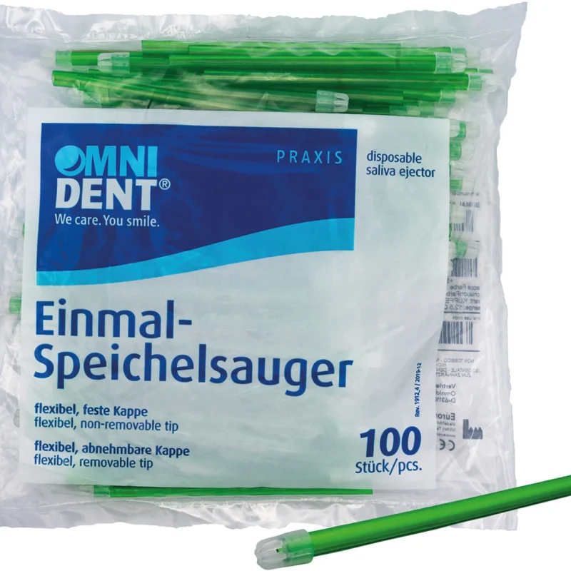 Omni Speichelsauger - Packung 100 Stück feste Kappe grün